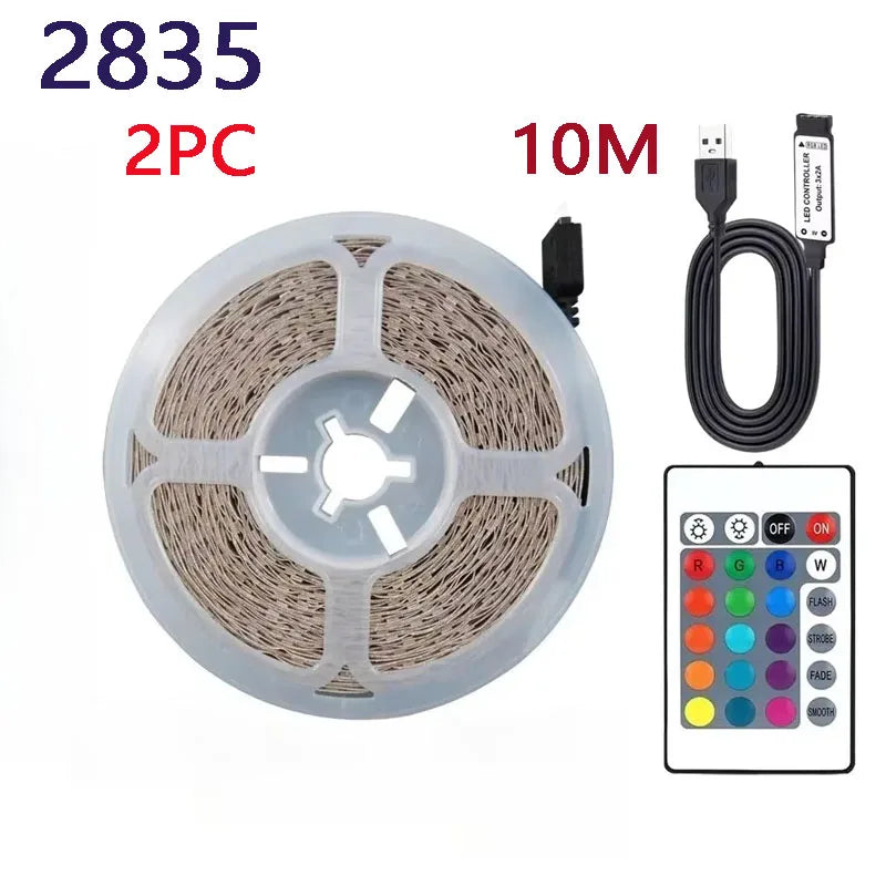 10M USB 2835 LED Strip Light RGB Remote Control Lights Flexible Lamp Tape Ribbon TV Desktop Screen Back Light Diode Tape