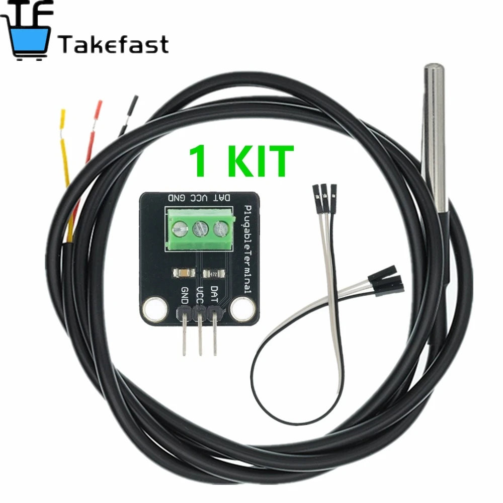 DS18B20 Temperature Sensor Module Kit Waterproof 100CM Digital Sensor Cable Stainless Steel Probe Terminal Adapter For Arduino