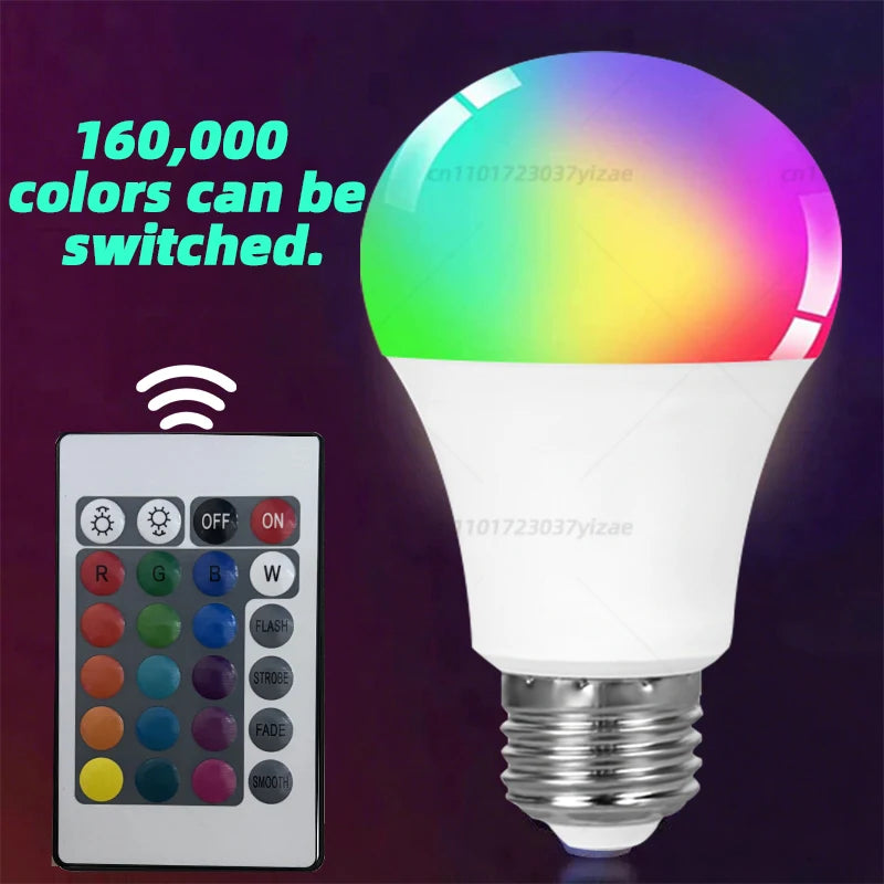 16 Colors RGB Bulb LED Multicolor Bulb E27 Base 220V Household Lighting Dimmable 24 Key Remote Control Atmosphere Neon Light