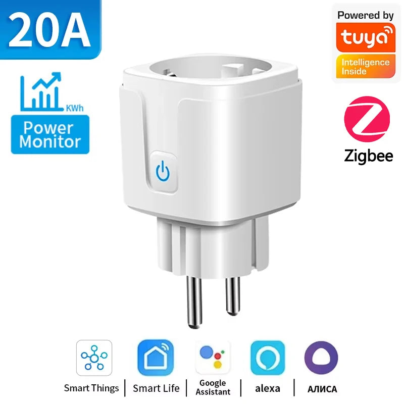 TUYA Smart Plug WiFi or Zigbee3.0 Socket EU 16/20A With Power Monitor Timing Function Voice Control Works Alexa Google Home