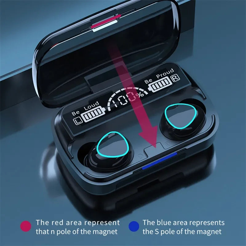 M10 Wireless Earphones 9D Stereo - 3500mAh Charging Box Sports Waterproof TWS Bluetooth Headphones with Microphone