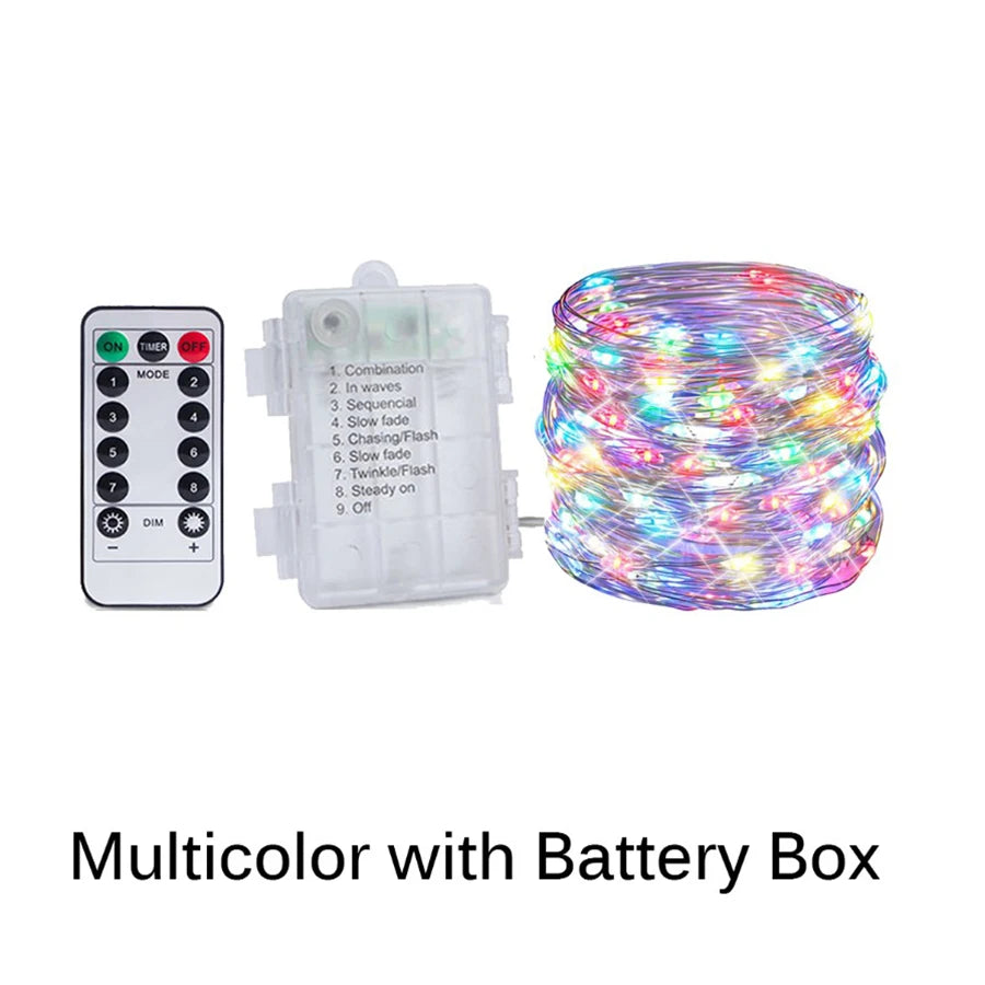 Silver Wire LED Fairy String Lights USB/Battery Box Remote Birthday Garland Christmas Lamps For Wedding Party Decor 5M 10M 20M