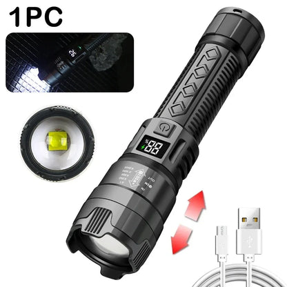 High Power 2000LM LED Flashlight Built-in Battery USB Rechargeable Strong Light Tactical Torch Outdoor Camping Hiking Lantern
