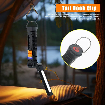 Portable COB LED Flashlight USB Rechargeable Work Light Magnetic Lanterna Hanging Lamp with Built-in Battery Camping Torch