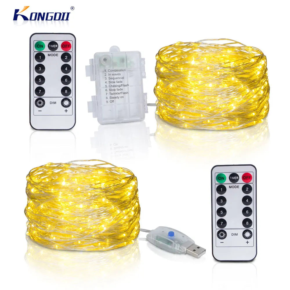 Silver Wire LED Fairy String Lights USB/Battery Box Remote Birthday Garland Christmas Lamps For Wedding Party Decor 5M 10M 20M