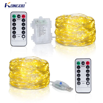 Silver Wire LED Fairy String Lights USB/Battery Box Remote Birthday Garland Christmas Lamps For Wedding Party Decor 5M 10M 20M