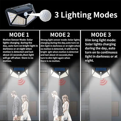 1/2Pcs 100 LED Wall Lights Outdoor Solar Lamp PIR Motion Sensor Solar Powered Sunlight Street Light for Garden Decoration