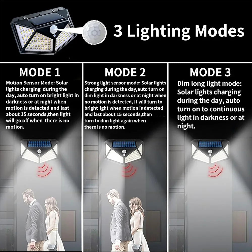 1/2Pcs 100 LED Wall Lights Outdoor Solar Lamp PIR Motion Sensor Solar Powered Sunlight Street Light for Garden Decoration