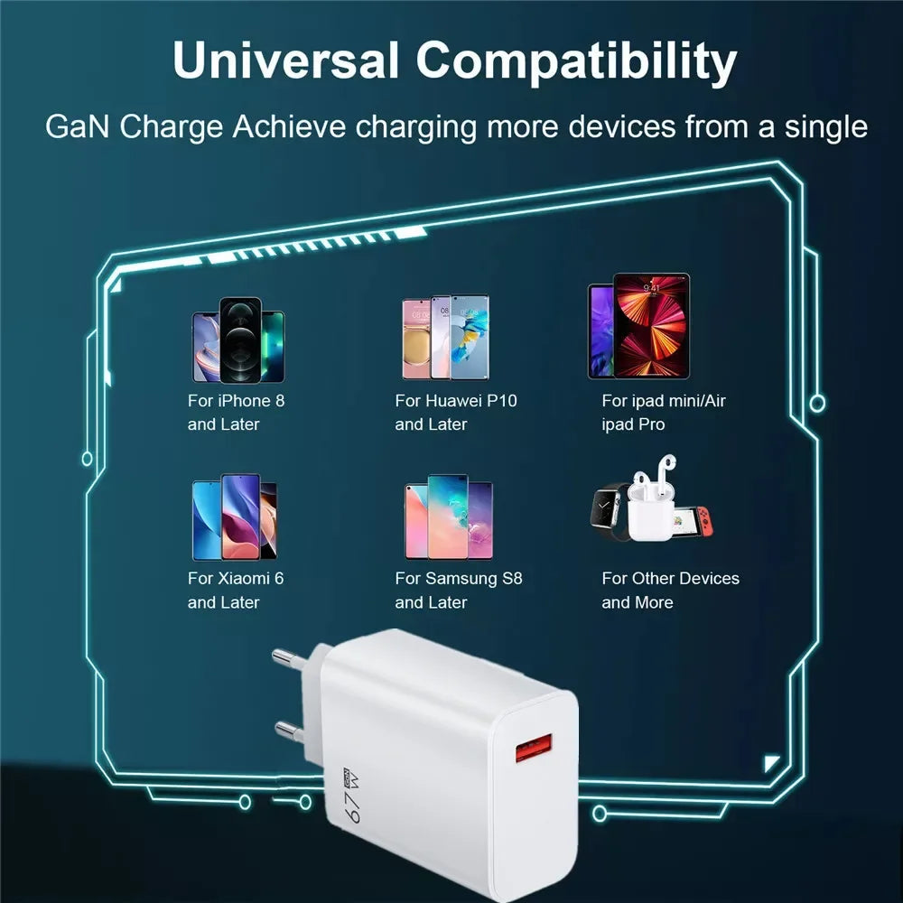 67W USB Fast Charger With 6A Type C Cable Phone Power Adapter For Xiaomi Mi 12 POCO X5 X4 Pro Redmi Note 10 11 Charging Adapter
