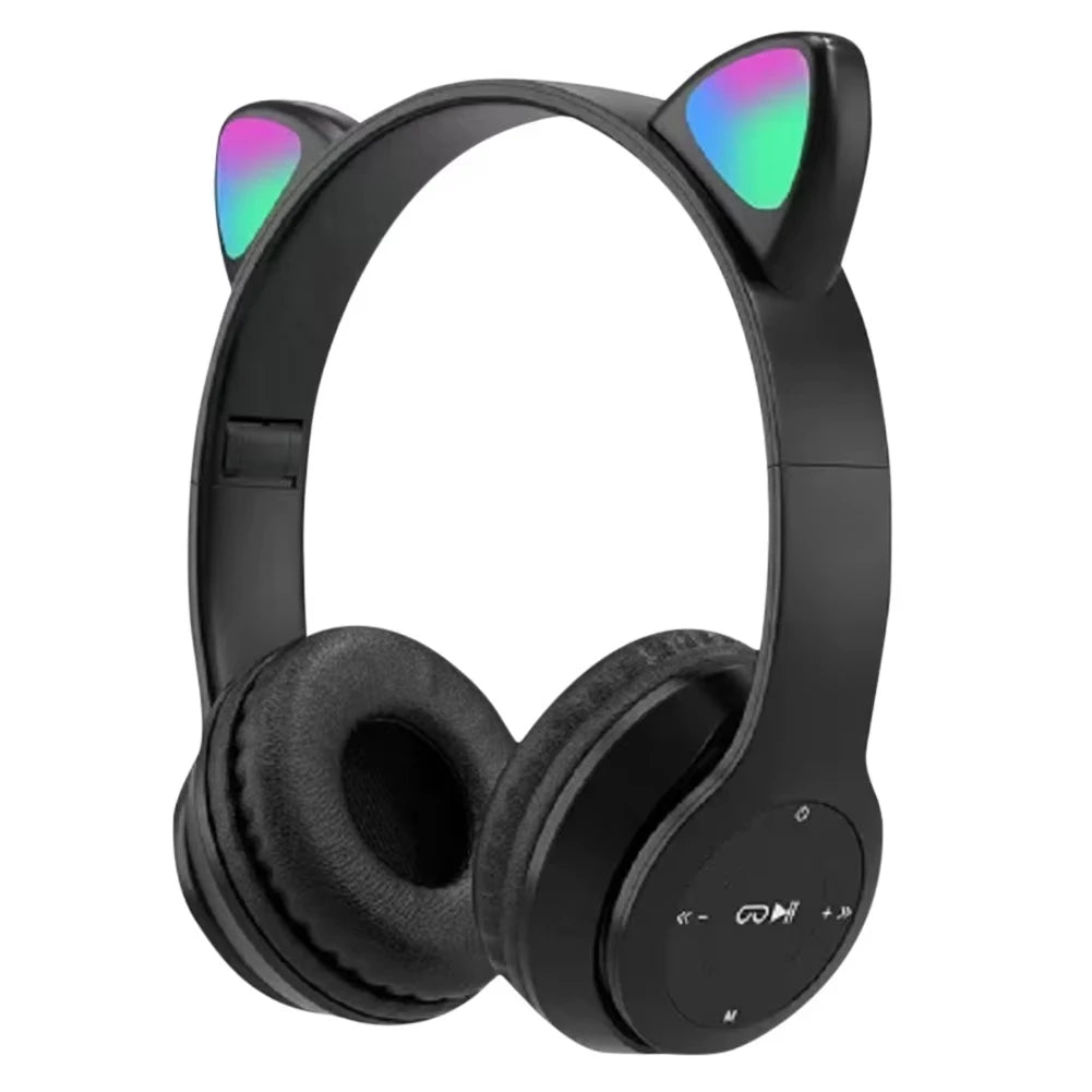 Cute Cat Ear Wireless Headphones with Rgb LED Lights for Kids Stereo Bluetooth Headset for Mobile Music and Computer Gaming