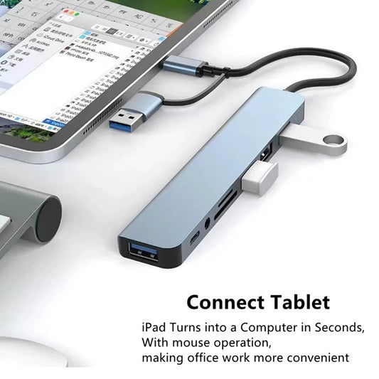 8 in 2 USB +Type C HUB Docking Station with 3.5mm Audio Jack Adapter Micro SD Card Reader Laptop Tablet Phone Disk Converter