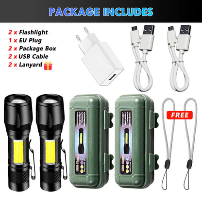 High Strong Power LED Flashlight Tactical Torch USB Rechargeable Zoom Emergency Lights For Outdoor Fishing Work Lighting Lamp