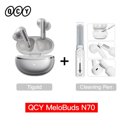 QCY MeloBuds N70 Adaptive ANC Wireless Earbuds Bluetooth 6.0 LDAC Hi-Res Audio 6 Mics Wireless Charging Earphones 50Hrs IPX5