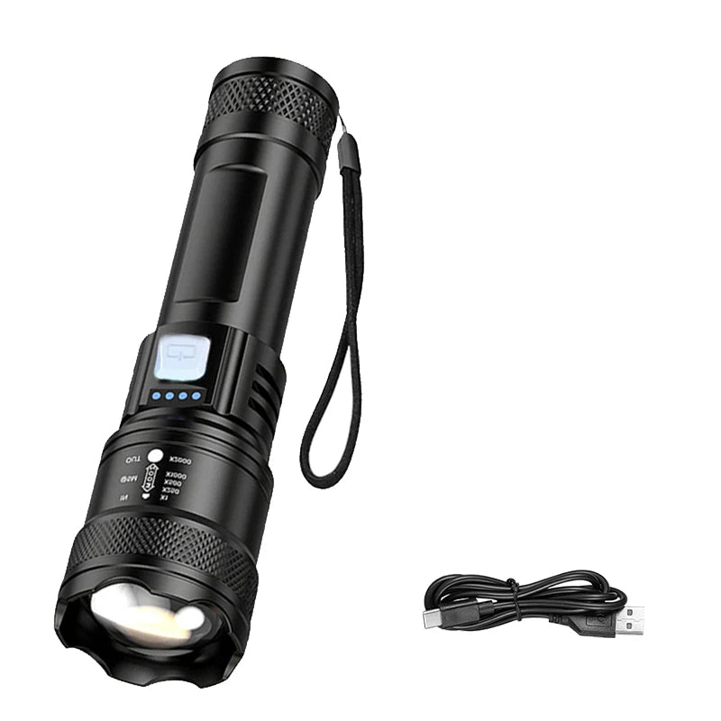 High Strong Power Led Flashlights 2000LM Tactical Torch with Display Light USB Charging Camping Fishing Emergency Zoom Lantern