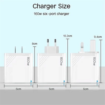 160W Multi Ports USB Charger Type C Fast Charging EU/US Plug Wall Charger For iPhone Samsung Xiaomi Huawei Phone Charger Adapter