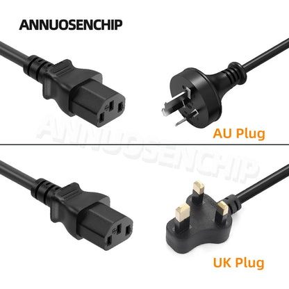 Black 1m EU AU UK US Plug Power Cable IEC 320 C13 AC Power Supply Wire Extension Cord for PC Computer Monitor TV Speaker Printer