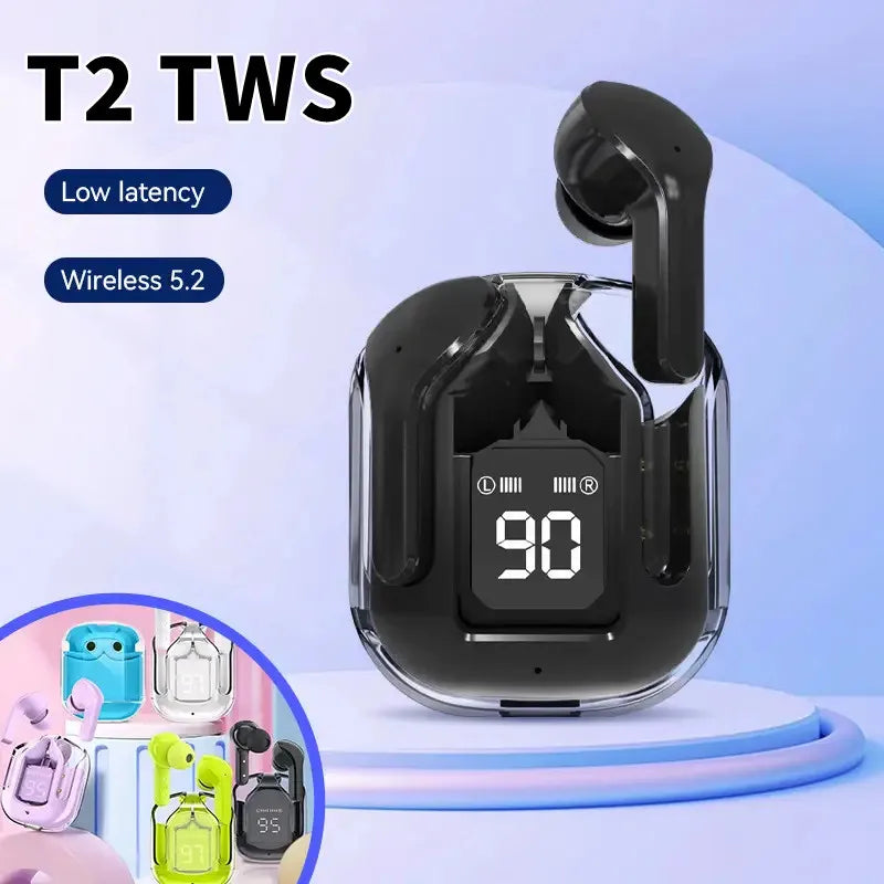 TWSHK3 Wireless Bluetooth Earphone Noise Canceling HiFi Stereo Sport Headphones with Digital Display Transparent Charging Case