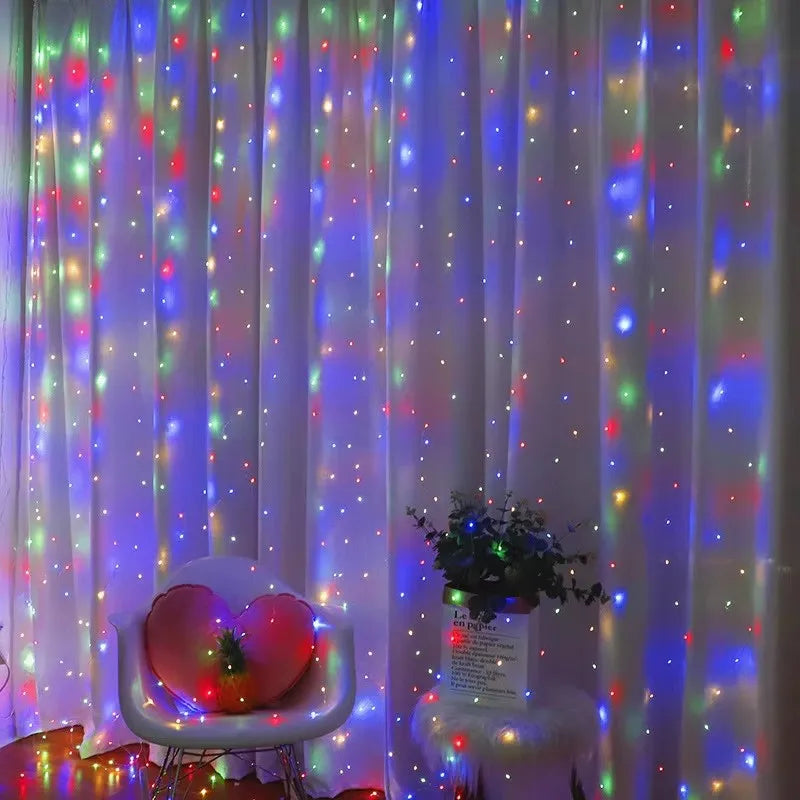 Christmas Lights LED Fairy String Curtain Lights 8 Mode Remote USB Festoon Christmas Decor For Home Holiday New Year Lamp