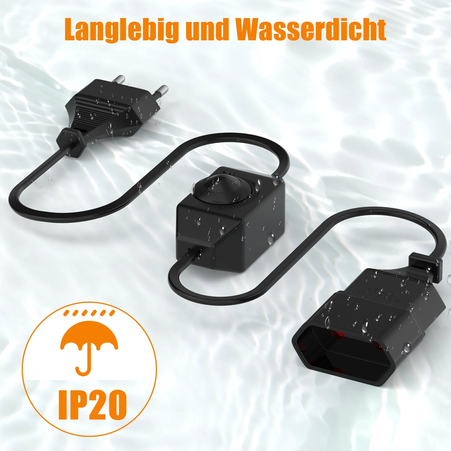 1/2-pack European LED switching power cord socket, 2-pin flat EU plug, silent LED dimmer, total length 2M, black and white