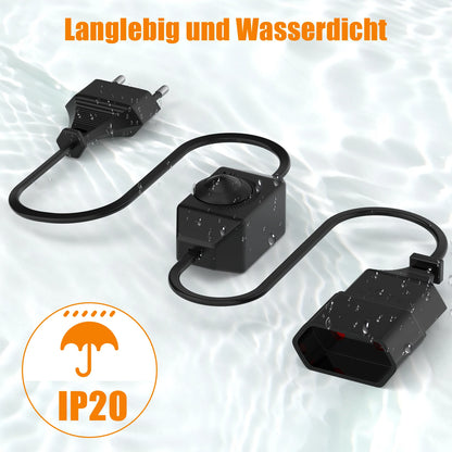 1/2-pack European LED switching power cord socket, 2-pin flat EU plug, silent LED dimmer, total length 2M, black and white