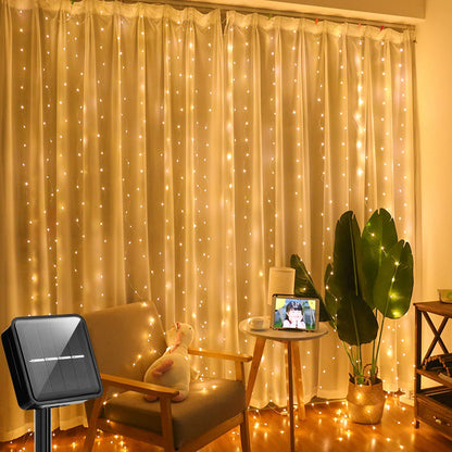 Solar Curtain Light LED Outdoor Waterproof 300leds Garland Decoration String Lights Yard Fairy Garland String Lights