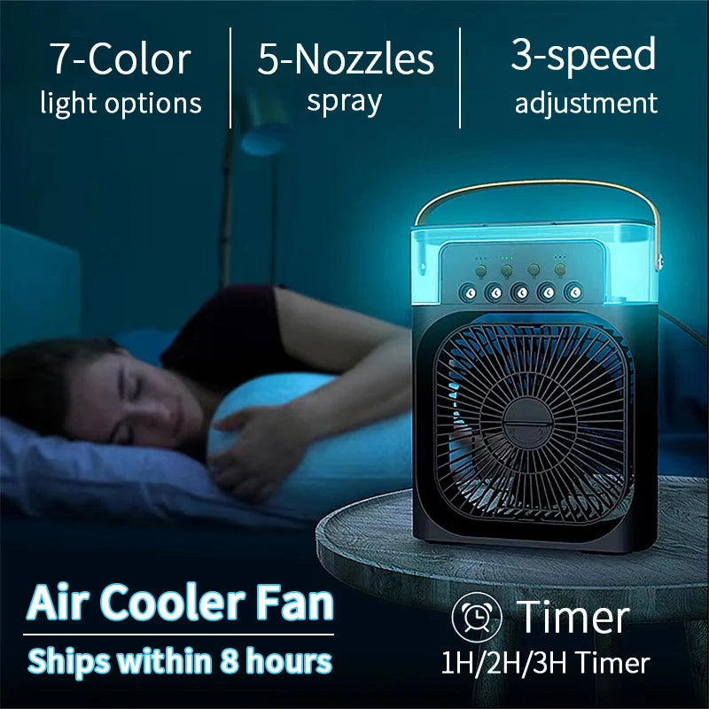 New 3 In 1 Fan AIr Conditioner Household Small Air Cooler LED Night Light Portable Humidifier Air Adjustment Fan Office Home Fan