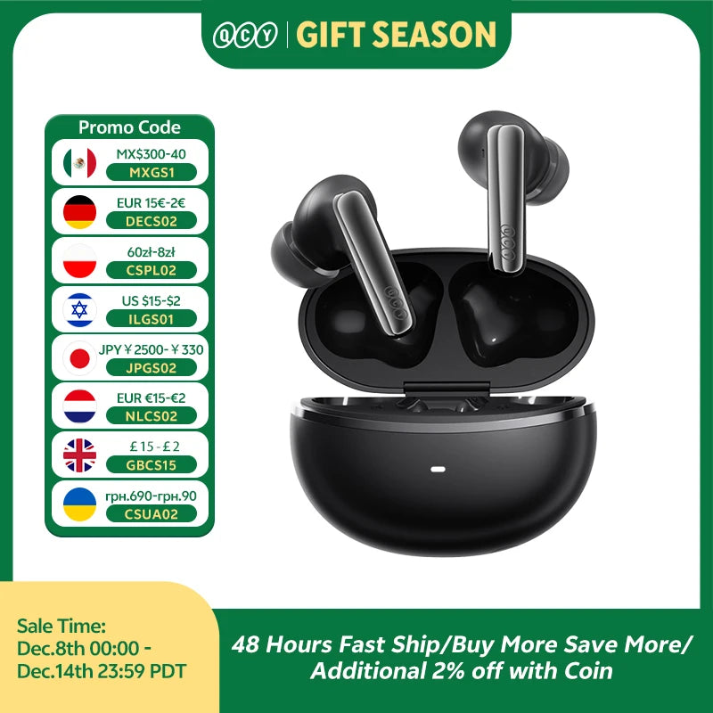 QCY MeloBuds N70 Adaptive ANC Wireless Earbuds Bluetooth 6.0 LDAC Hi-Res Audio 6 Mics Wireless Charging Earphones 50Hrs IPX5