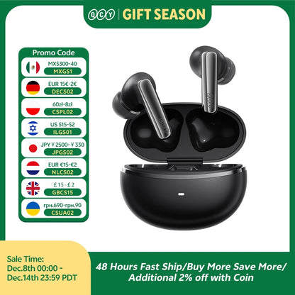 QCY MeloBuds N70 Adaptive ANC Wireless Earbuds Bluetooth 6.0 LDAC Hi-Res Audio 6 Mics Wireless Charging Earphones 50Hrs IPX5