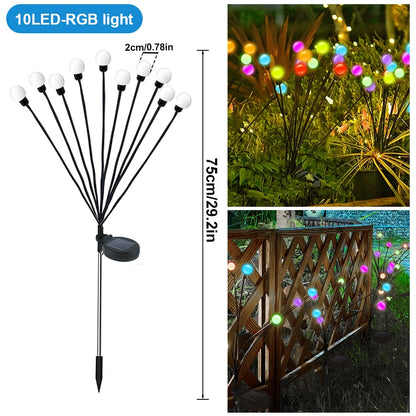 10 LED Solar Garden Lights Powered Firefly Lights Outdoor Waterproof Vibrant Garden Lights for Patio Pathway Decoration,Warm