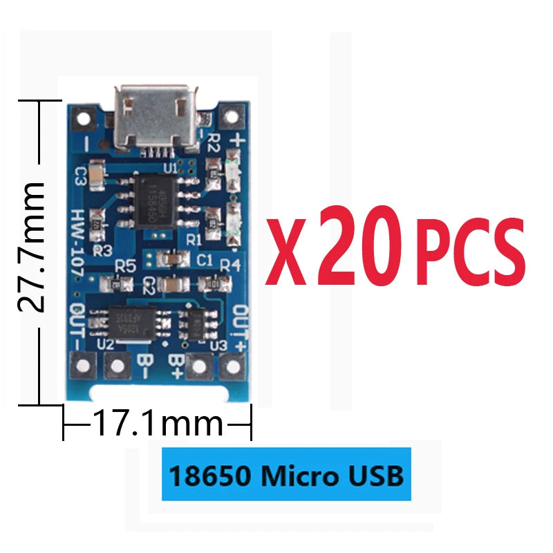 Micro Type-c USB 5V 1A TP4056 Lithium Battery Charger Module Charging Board With Protection Dual Functions Current Protection