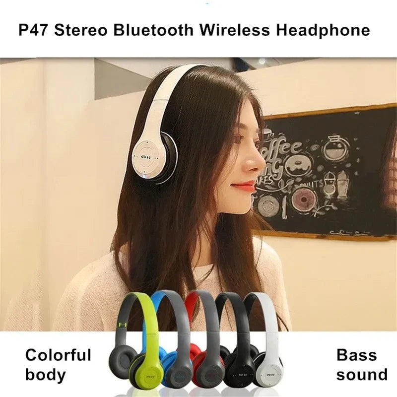 P47 Wireless bluetooth headphone With Mic Headsets Stereo Sound Earphones Sports Gaming Headphones Supports PC Smartphone