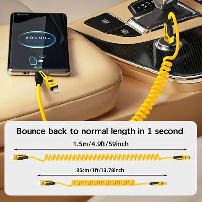 4 in 1 65W Spring Short Data Cable 6A USB Type C Spring Telescopic Quick Charger Wire Spring USB Cable for iPhone 15 14 13 12