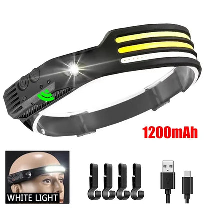6 Modes LED Induction Headlamp COB Sensor Head Lamp Rechargeable Built-in Battery Flashlight Outdoor Work Lighting Headlights