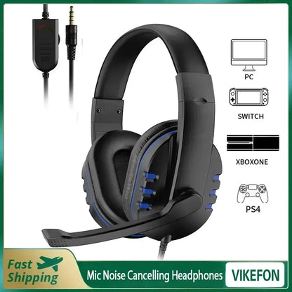 New Upgrade Wired Headset Gamer with Mic Noise Cancelling Headphones For PC Computer Laptop PS4 PS5 Nintendo Tablet Earphones