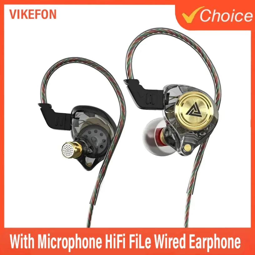 QKZ AK3 FiLe Wired Earphone with Microphone HiFi Music Monitor Bass Headphones Noise Cancelling Headset For Sport Gaming Earbuds