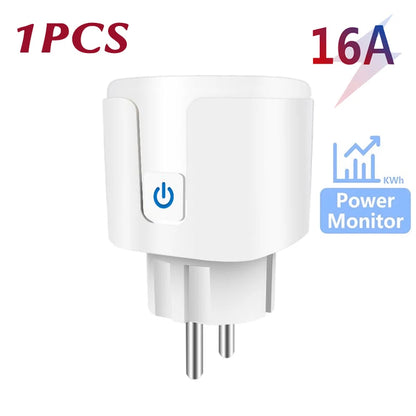 Tuya WiFi Smart Plug 16A/20A EU Smart Socket With Power Monitor Timing Smart Life Support Alexa Google Home Yandex SmartThings