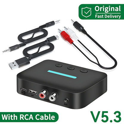 USB Bluetooth 5.3 Audio Receiver Adapter Wireless Stereo Music 3.5mm AUX R/L RCA Support U-Disk Playback For Desktop Speaker Amp