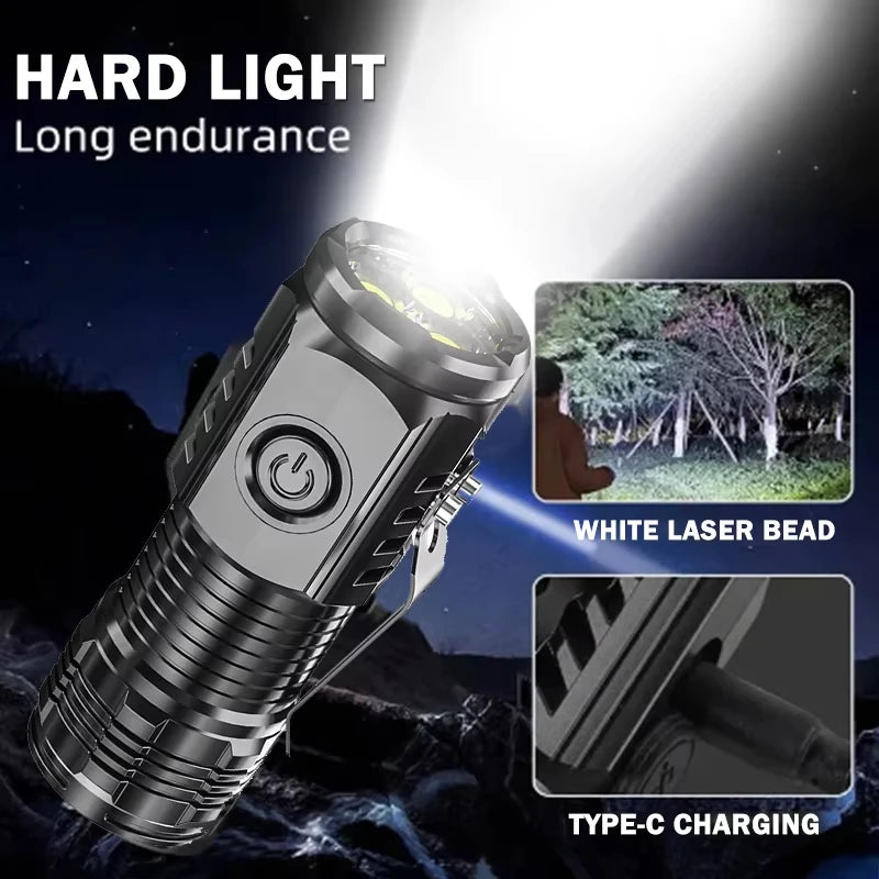 Portable Mini LED Flashlight Powerful 3*Wick Small Pocket Torch USB Rechargeable Strong Light Lantern Super Bright Cap Clip Lamp