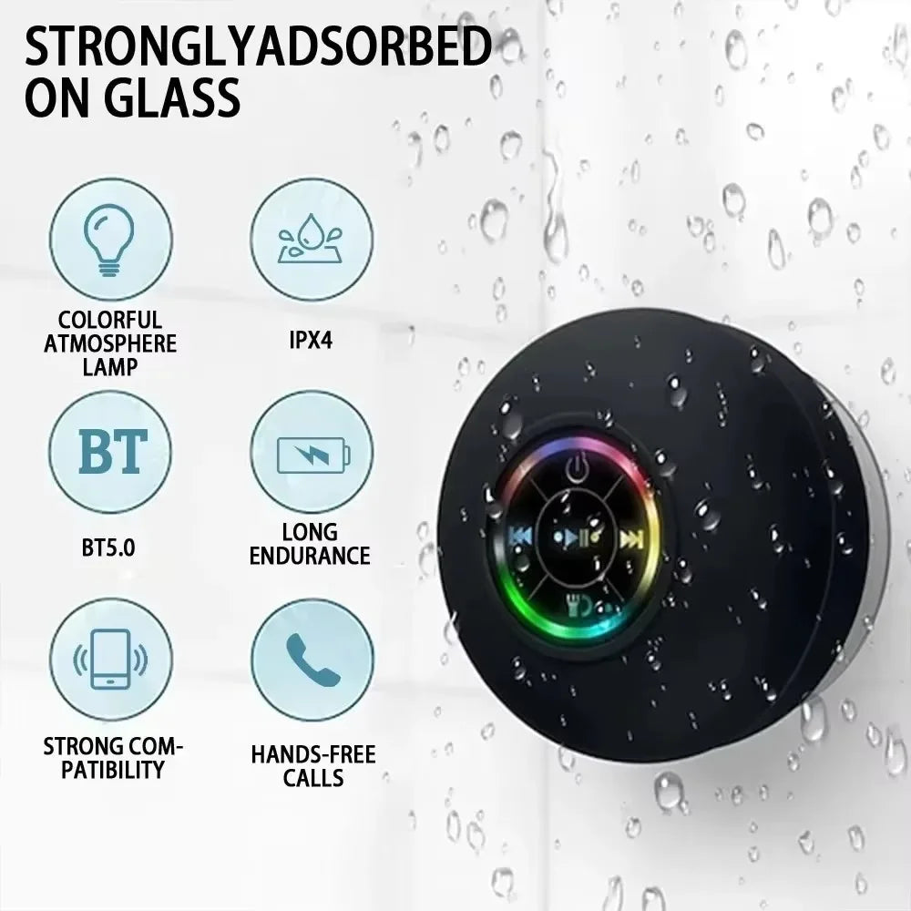 2025 Bathroom Waterproof Wireless LED Bluetooth Speaker Large Suction Cup Mini Portable Speaker Outdoor Sports Stereo Speaker