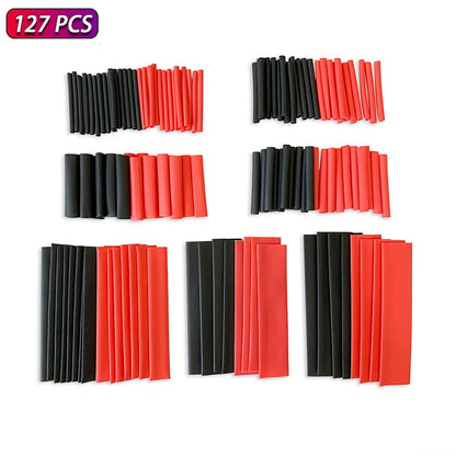 127PCS 2:1 Heat Shrink Tubing Assortment - Black & Red Polyolefin Tube for Car Cable, Wire Sleeving Wrap Kit