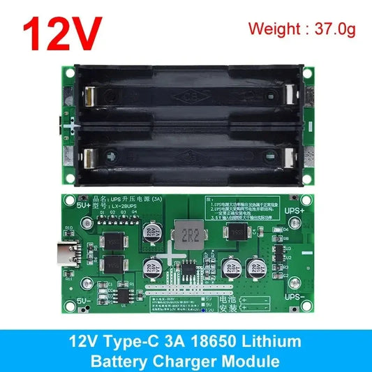 Type-C 15W 3A Fast Charge UPS Power Supply / 18650 Lithium Battery Charger Module DC-DC Step Up Booster Converter 5V 9V 12V