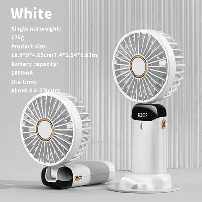 Portable 5 Speed Small Desk FanTravel Outdoor Phone Stand Foldable Handheld USB Gaming Cooling Mini Fan & Base Rechargeable Fan