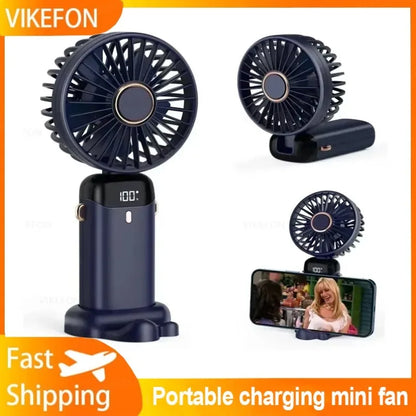 Portable 5 Speed Small Desk FanTravel Outdoor Phone Stand Foldable Handheld USB Gaming Cooling Mini Fan & Base Rechargeable Fan