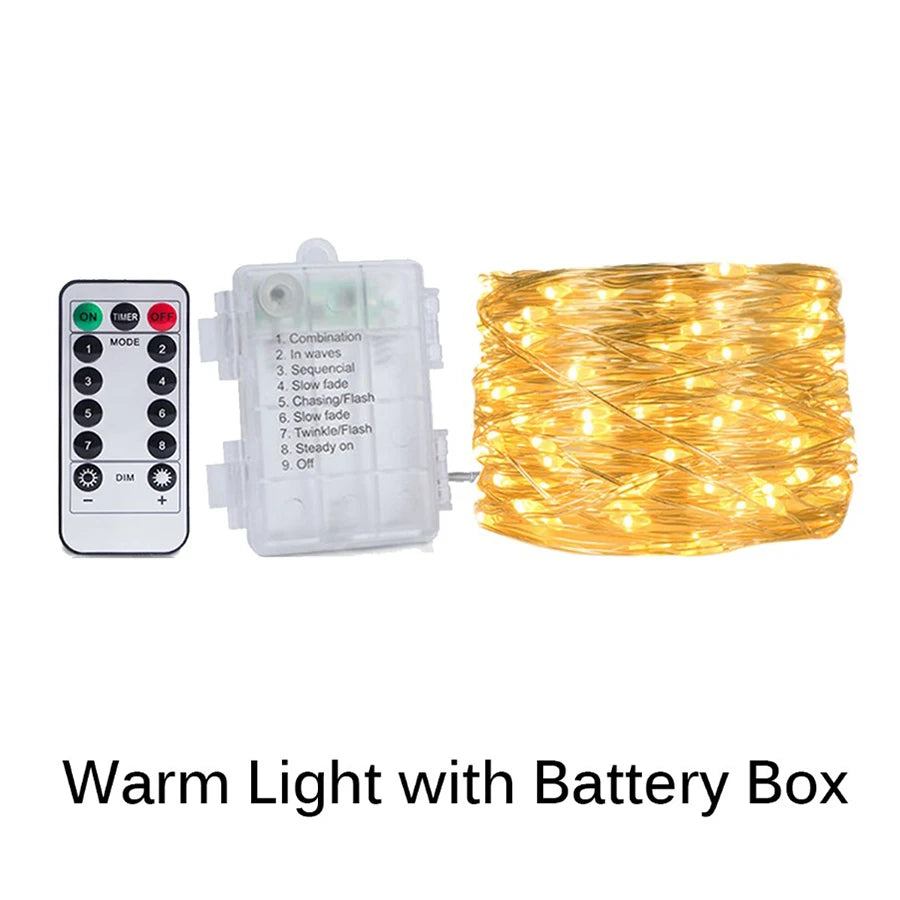 Silver Wire LED Fairy String Lights USB/Battery Box Remote Birthday Garland Christmas Lamps For Wedding Party Decor 5M 10M 20M