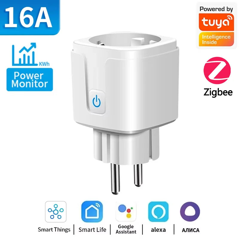 TUYA Smart Plug WiFi or Zigbee3.0 Socket EU 16/20A With Power Monitor Timing Function Voice Control Works Alexa Google Home