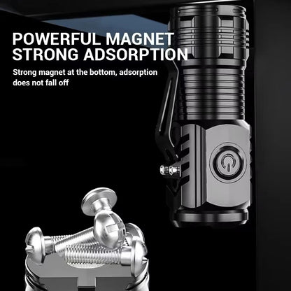 Portable Mini LED Flashlight Powerful 3*Wick Small Pocket Torch USB Rechargeable Strong Light Lantern Super Bright Cap Clip Lamp