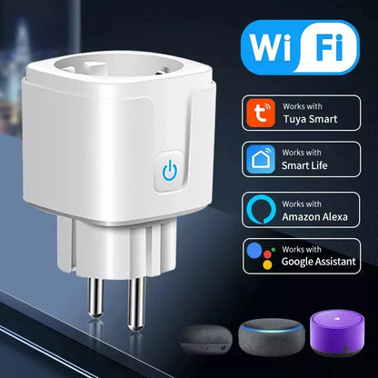 Tuya WiFi Smart Plug EU 16/20A Socket with Power Monitoring Voice&APP Control Timer Switch for Alexa Google Assistant Smart Life