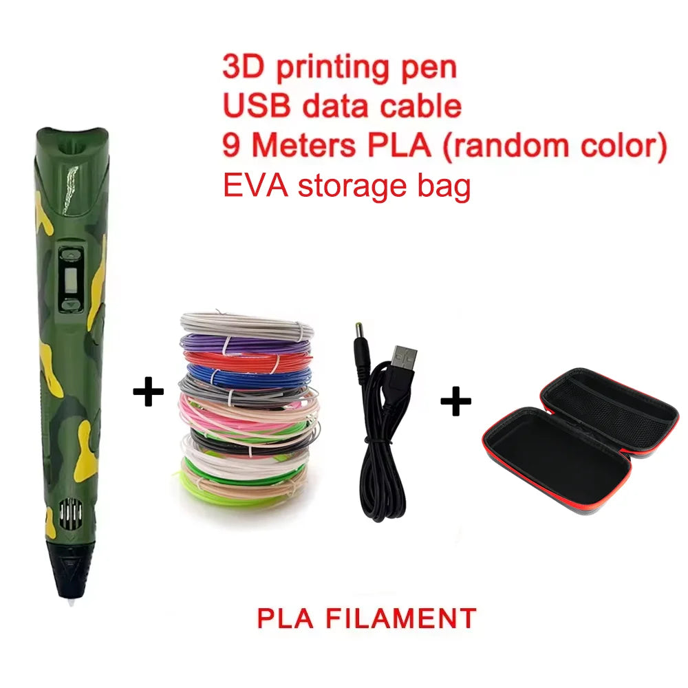 Electronic 3D Printing Pen with 9M PLA Consumables High-Temperature 3D Graffiti Tool Intelligent Toy Christmas Birthday Gift