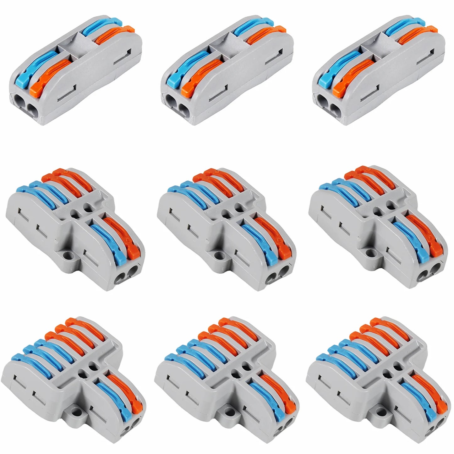 9pcs Compact Splicing Wire Connectors Assortment Pack Lever Connector Kit, Quick Wiring Connector for AWG 28-12
