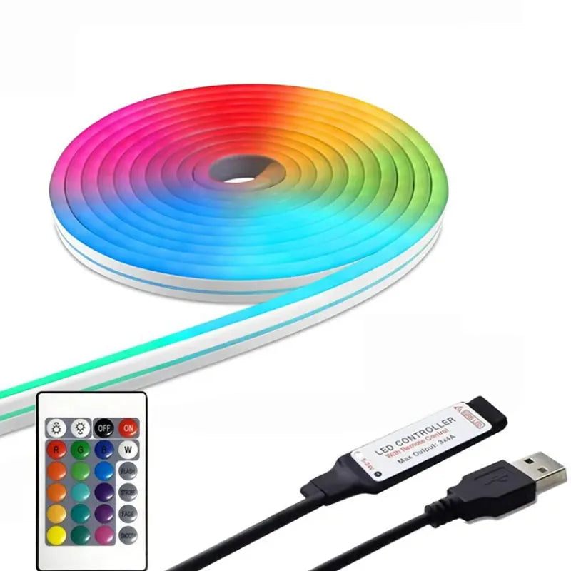 5V LED Neon Strip Lights USB Powered Music Sync 24Key Remote Flexible Sign Waterproof For Indoor Outdoor Decoration Strip Lights